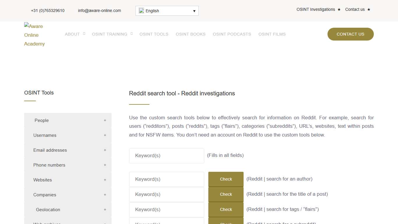 Reddit search tool - Reddit investigations - Aware Online Academy